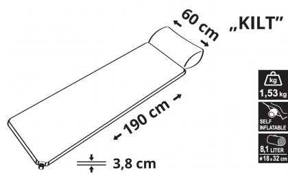 Karimatka samonafukovací 190x60x3,8cm s polštářem KILT