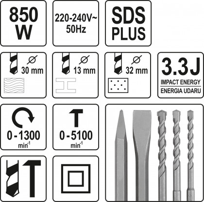 Vrtací kladivo SDS+ a 13 mm sklíčidlem 850W