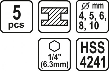 Sada vrtáků na kov 5ks HSS 1/4"