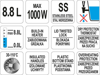 Varný termos 1000W 8,8l plastové úchyty