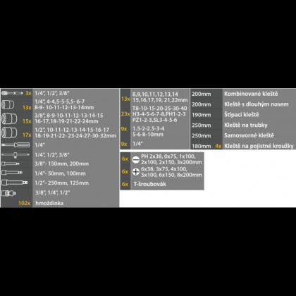 Sada nářadí CT224, 245 dílná, skříňka, 6 zásuvek