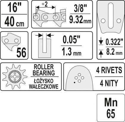 Vodící lišta pro řetězovou pilu 16", 3/8", 0,05"