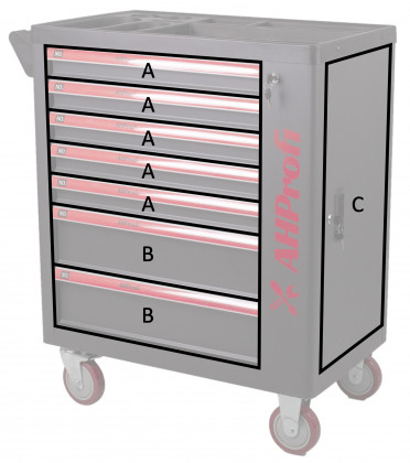 Dílenský vozík prázdný, 7 zásuvek - AH12449P