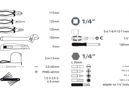 Sada nářadí 35ks, 1/4"