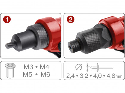 Kleště nýtovací s otočnou hlavou COMBO, pro nýt. matice M3-M6 a trhací nýty 2,4-4,8mm