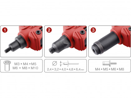 Kleště nýtovací pákové COMBO-3F, pro nýt. matice M3-M10, nýt. šrouby M4-M8, trhací nýty 2,4-6,4mm