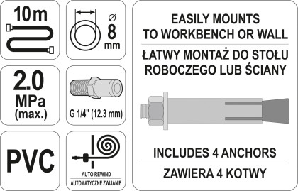 Naviják automatický se vzduchovou hadicí 8 mm, 10m