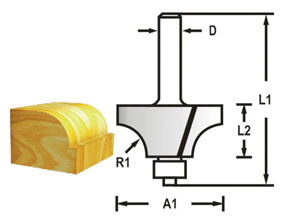 Zaoblovací fréza s ložiskem stopka 6 mm,22,2x12,7x53 mm